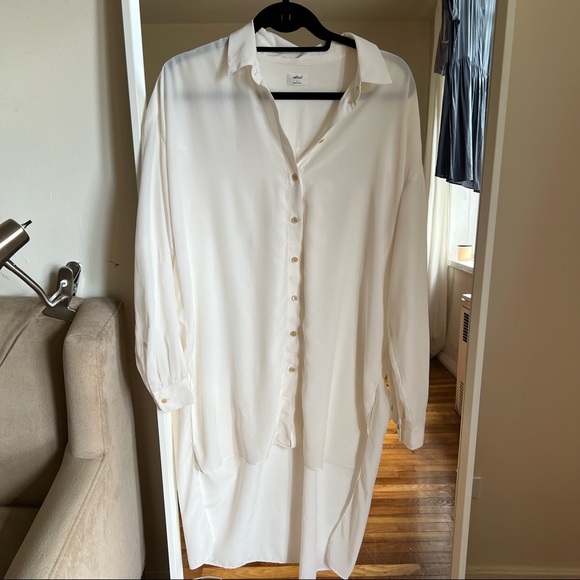 Aritzia Tops - Aritzia Wilfred Silk long button down shirt off-white size S CL